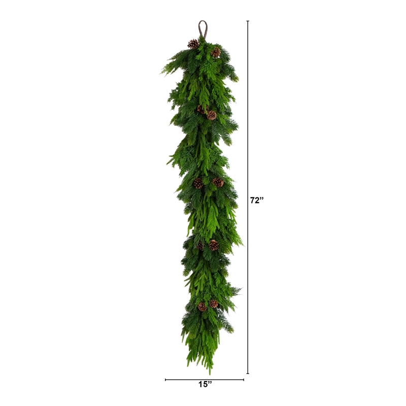 Nearly Natural 6ft Artificial Mixed Pine & Norfolk Garland with Pinecones