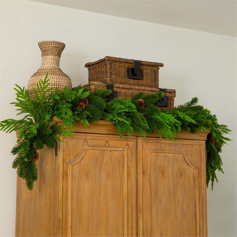 Nearly Natural 6ft Artificial Mixed Pine & Norfolk Garland with Pinecones