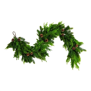 Nearly Natural 6ft Artificial Mixed Pine & Norfolk Garland with Pinecones