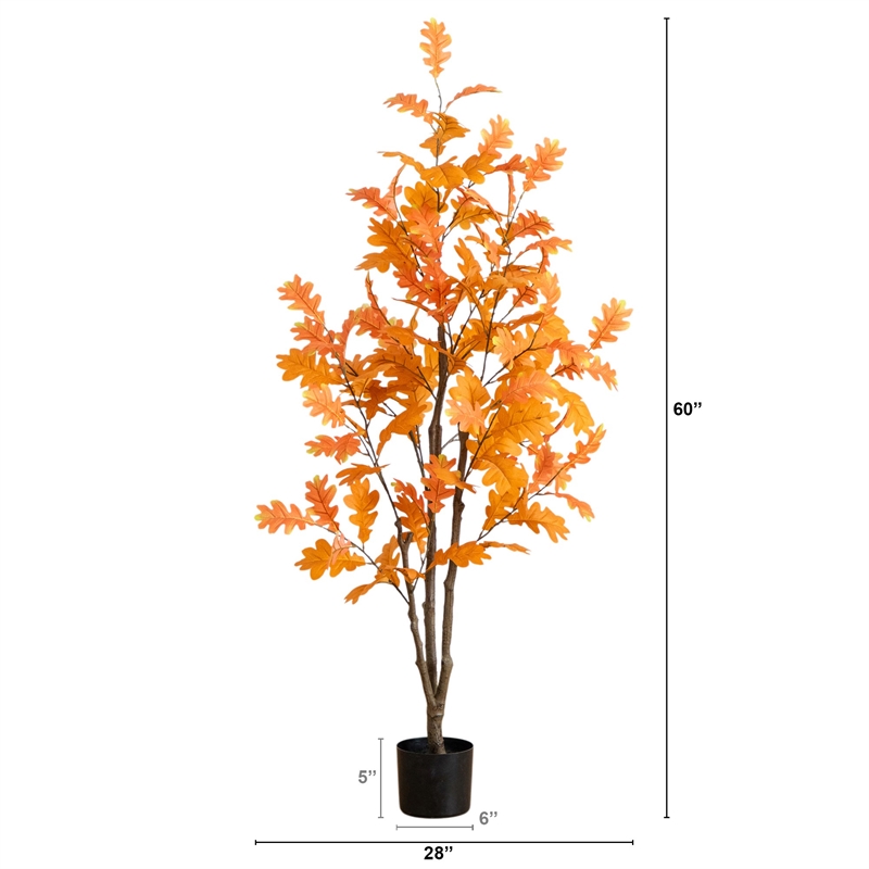 Nearly Natural 5ft Artificial Autumn Oak Tree in Orange