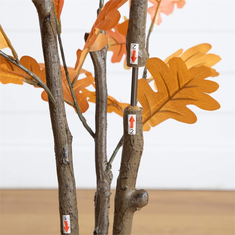 Nearly Natural 5ft Artificial Autumn Oak Tree in Orange