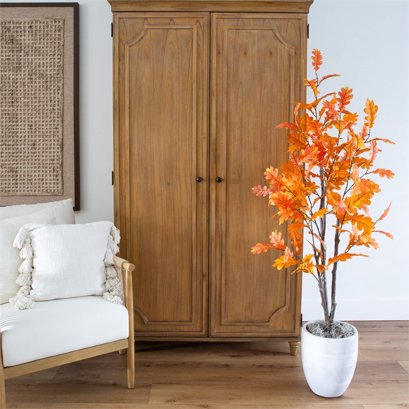 Nearly Natural 5ft Artificial Autumn Oak Tree in Orange