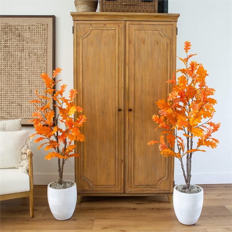 Nearly Natural 5ft Artificial Autumn Oak Tree in Orange