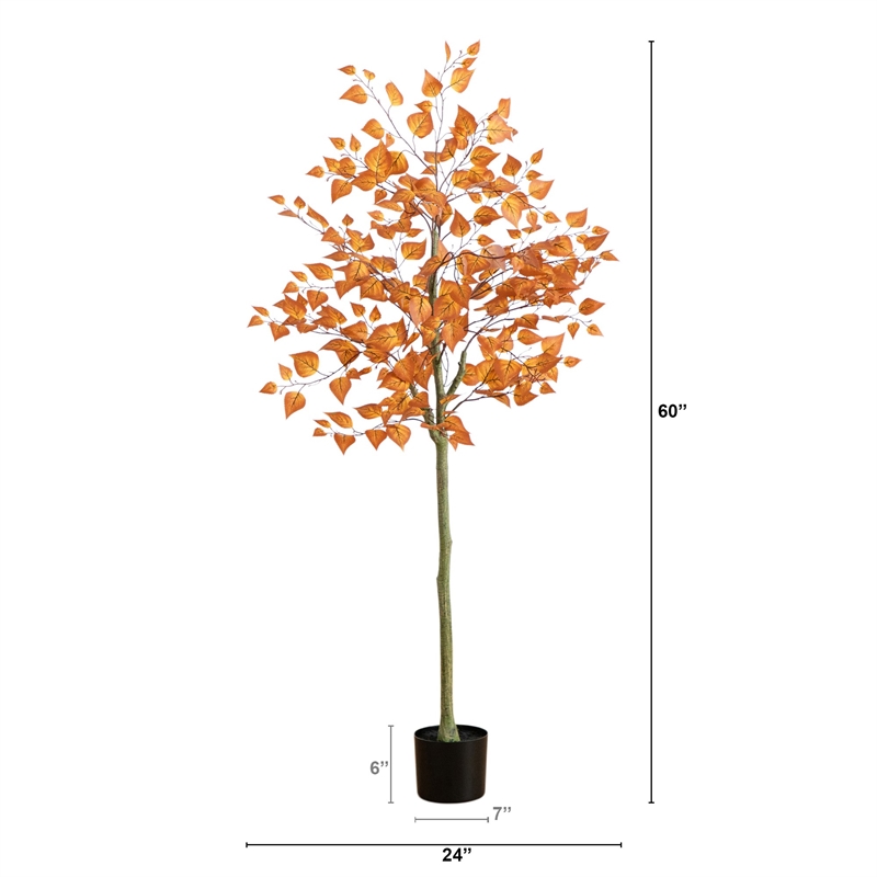 Nearly Natural 5ft Autumn Birch Leaf Artificial Fall Tree in Orange