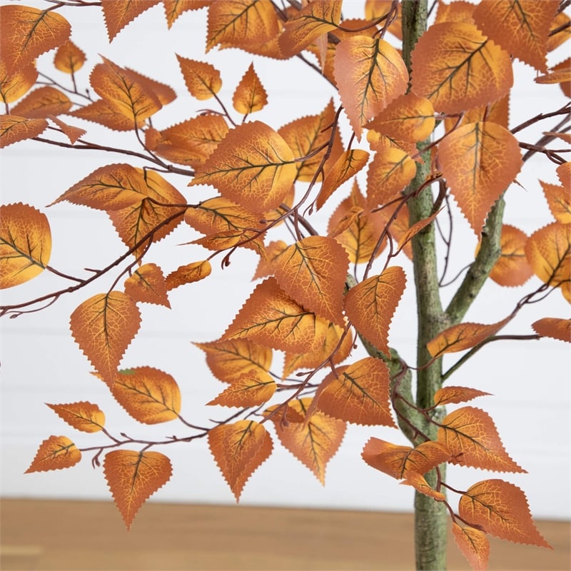Nearly Natural 5ft Autumn Birch Leaf Artificial Fall Tree in Orange