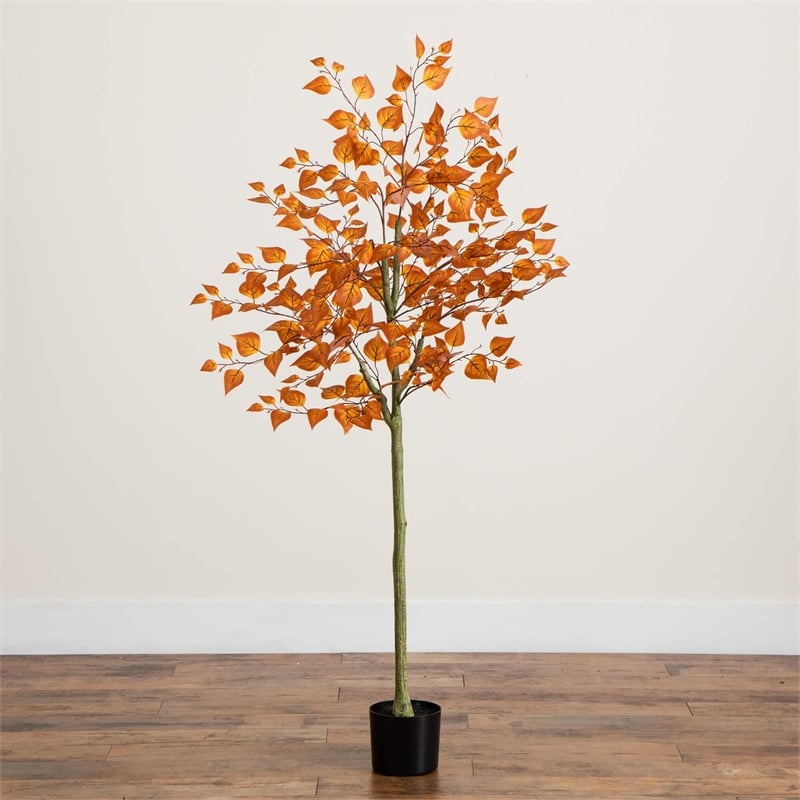 Nearly Natural 5ft Autumn Birch Leaf Artificial Fall Tree in Orange