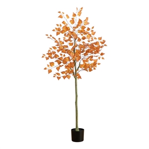 Nearly Natural 5ft Autumn Birch Leaf Artificial Fall Tree in Orange