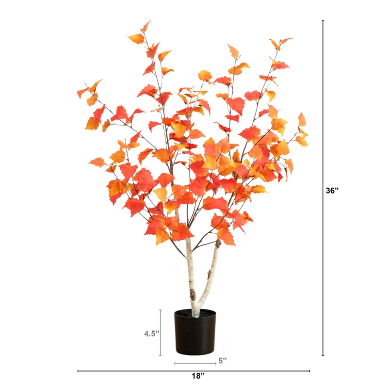 Nearly Natural 3ft Autumn Birch Artificial Fall Tree in Orange