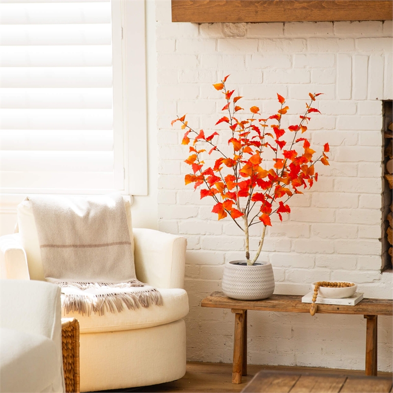Nearly Natural 3ft Autumn Birch Artificial Fall Tree in Orange