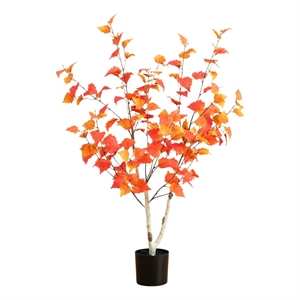 Nearly Natural 3ft Autumn Birch Artificial Fall Tree in Orange