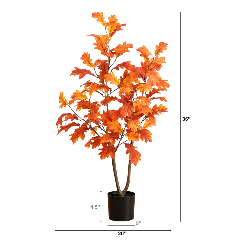 Nearly Natural 3ft Autumn Oak Artificial Fall Tree in Orange
