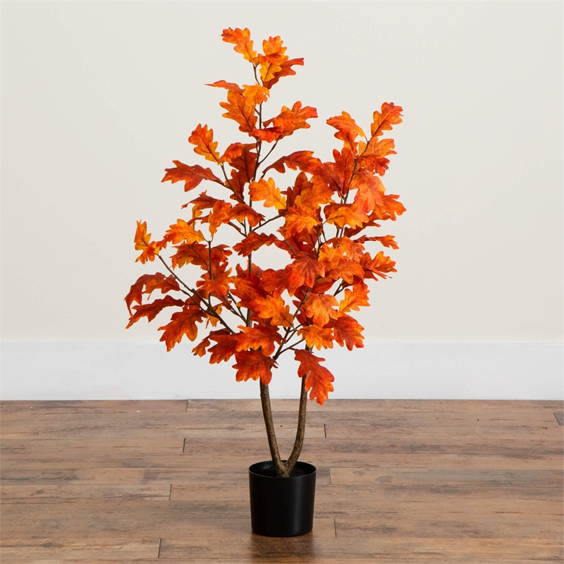 Nearly Natural 3ft Autumn Oak Artificial Fall Tree in Orange