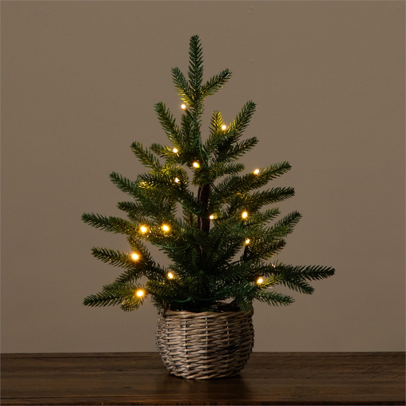 Nearly Natural 1.5ft Pre-Lit Mini Christmas Tree in Basket w/ 20 Warm White LED