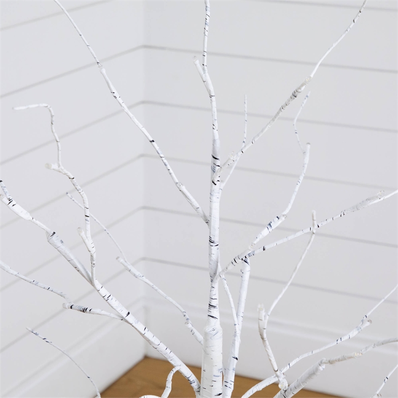 Nearly Natural 4ft 5ft 6ft Pre-Lit Artificial White Birch Trees - Set of 3