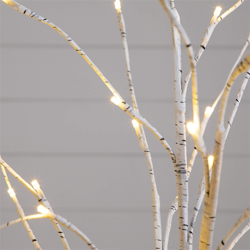 Nearly Natural 4ft 5ft 6ft Pre-Lit Artificial White Birch Trees - Set of 3