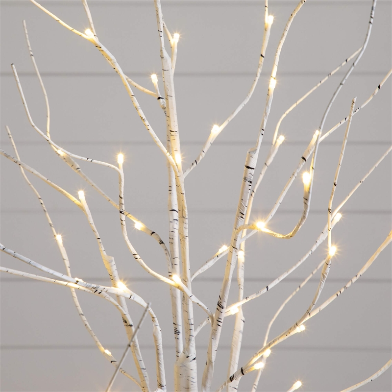 Nearly Natural 4ft 5ft 6ft Pre-Lit Artificial White Birch Trees - Set of 3