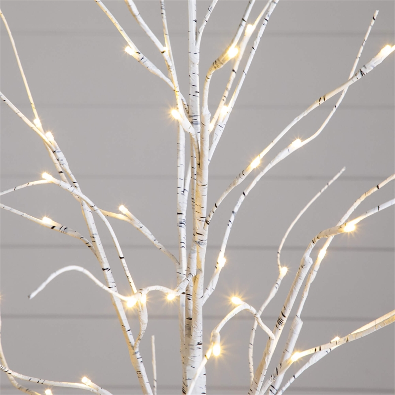 Nearly Natural 4ft 5ft 6ft Pre-Lit Artificial White Birch Trees - Set of 3