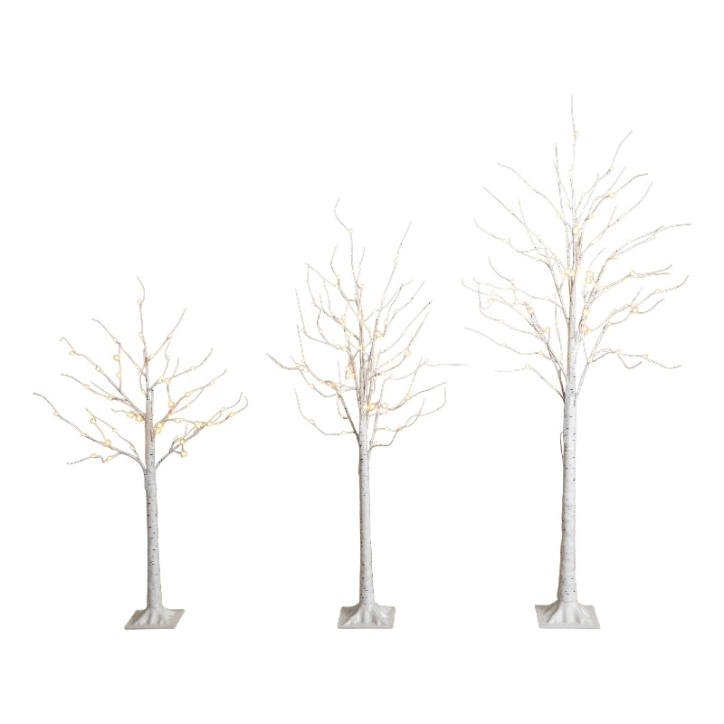 Nearly Natural 4ft 5ft 6ft Pre-Lit Artificial White Birch Trees - Set of 3