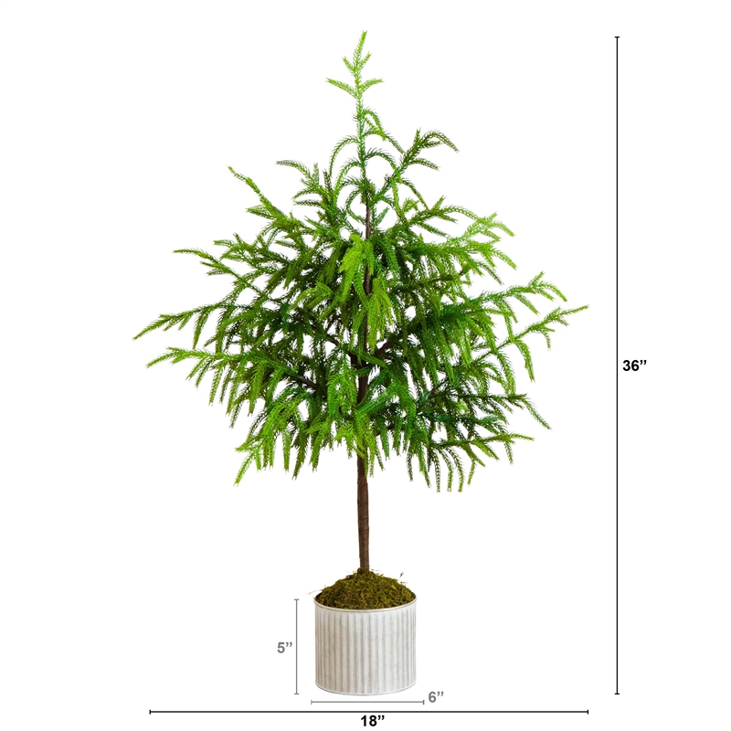 Nearly Natural 3ft Real Touch Norfolk Island Pine in Metal Tin Planter