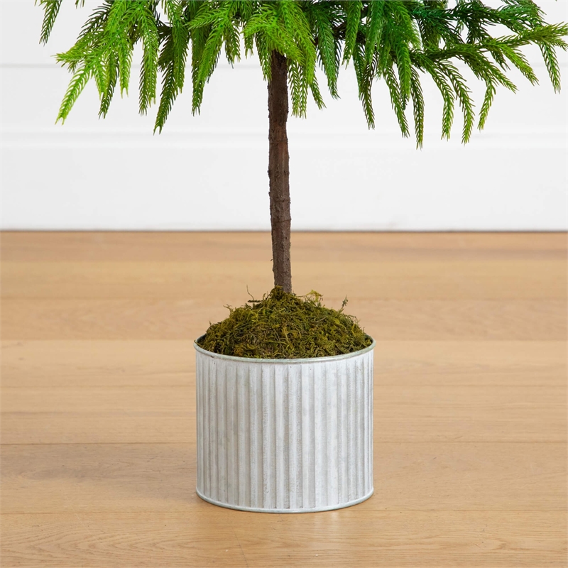 Nearly Natural 3ft Real Touch Norfolk Island Pine in Metal Tin Planter