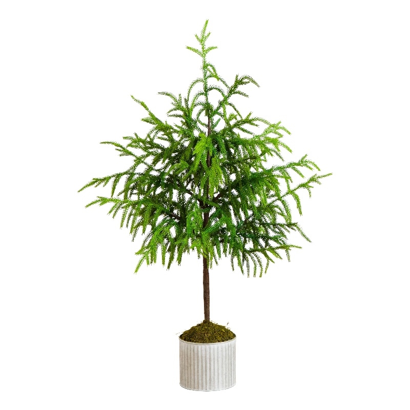 Nearly Natural 3ft Real Touch Norfolk Island Pine in Metal Tin Planter