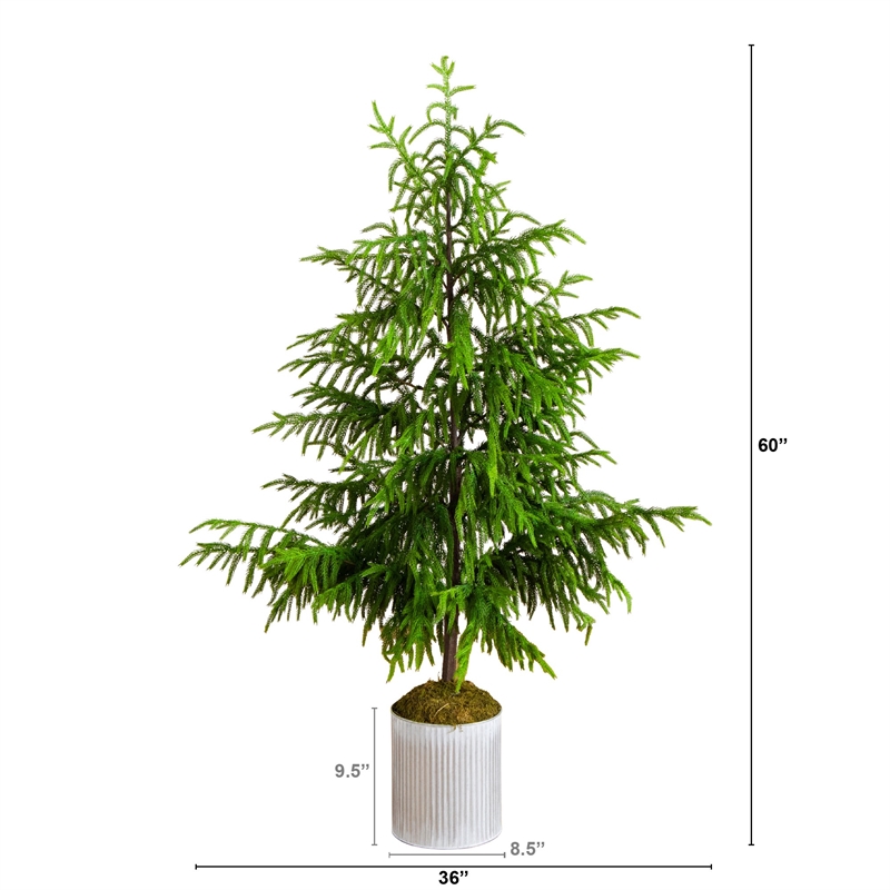 Nearly Natural 5ft Real Touch Norfolk Island Pine in Metal Tin Planter