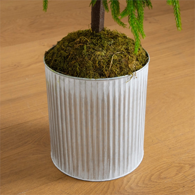 Nearly Natural 5ft Real Touch Norfolk Island Pine in Metal Tin Planter