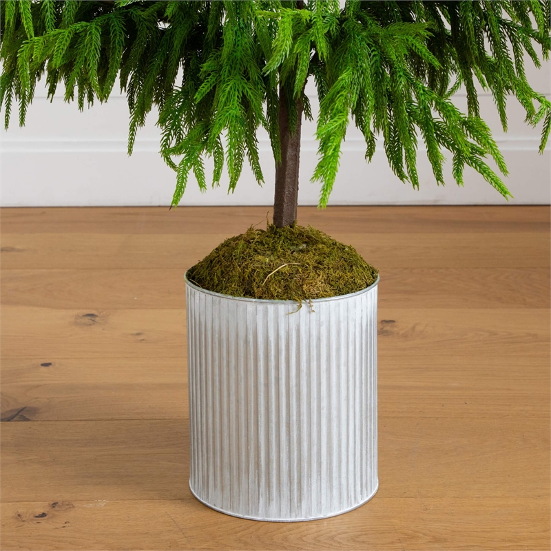 Nearly Natural 5ft Real Touch Norfolk Island Pine in Metal Tin Planter