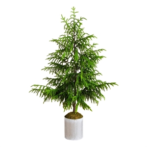 Nearly Natural 5ft Real Touch Norfolk Island Pine in Metal Tin Planter