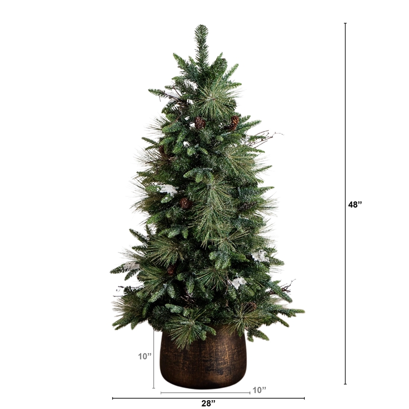Nearly Natural 4ft Pre-Lit Mixed Pine Snowed Christmas Tree in Planter