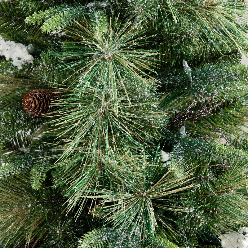 Nearly Natural 4ft Pre-Lit Mixed Pine Snowed Christmas Tree in Planter