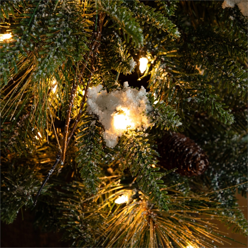 Nearly Natural 4ft Pre-Lit Mixed Pine Snowed Christmas Tree in Planter