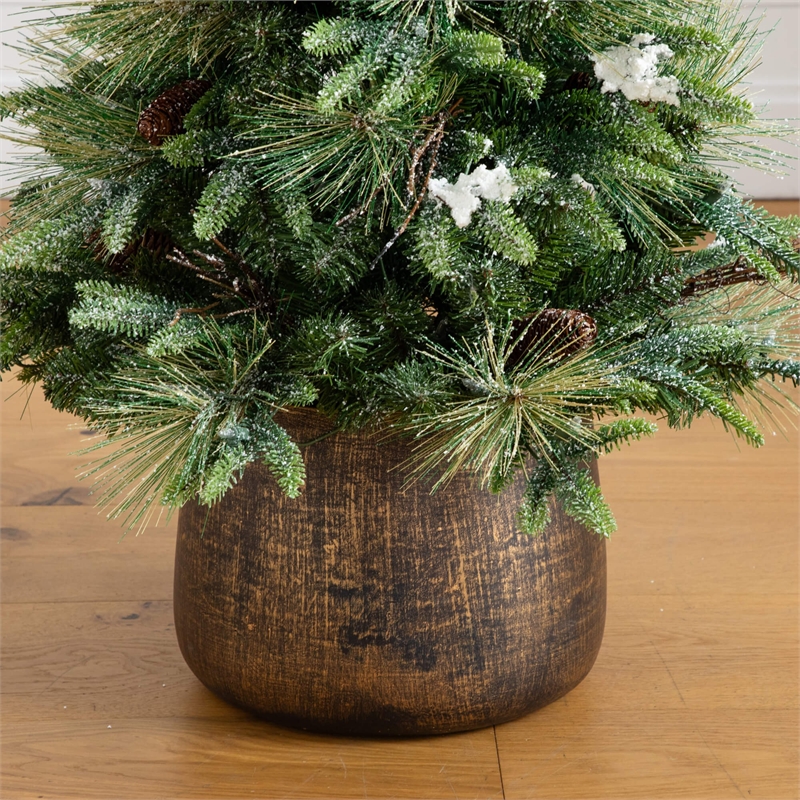 Nearly Natural 4ft Pre-Lit Mixed Pine Snowed Christmas Tree in Planter