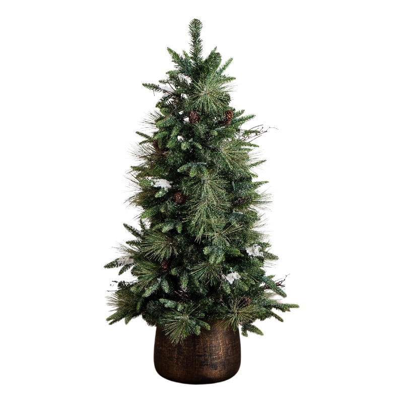 Nearly Natural 4ft Pre-Lit Mixed Pine Snowed Christmas Tree in Planter