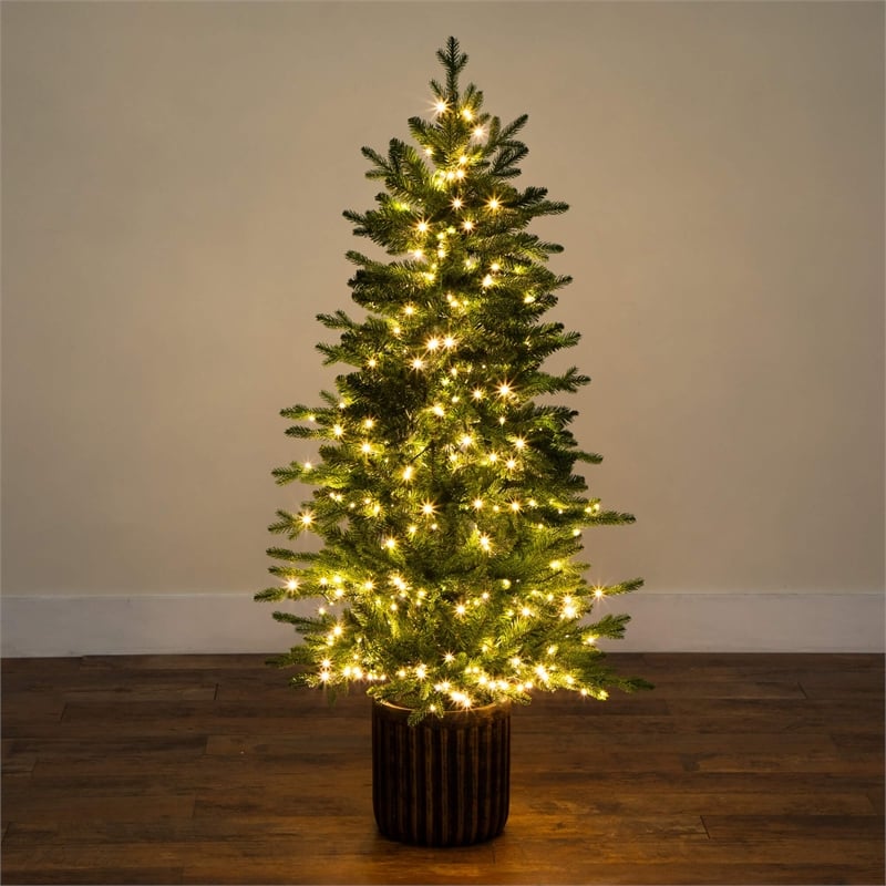 Nearly Natural 4.5ft Pre-Lit Green Christmas Tree in Planter w/ 60 Clear LED