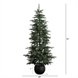 Nearly Natural 6ft Pre-Lit Pine Christmas Tree in Round Black Planter