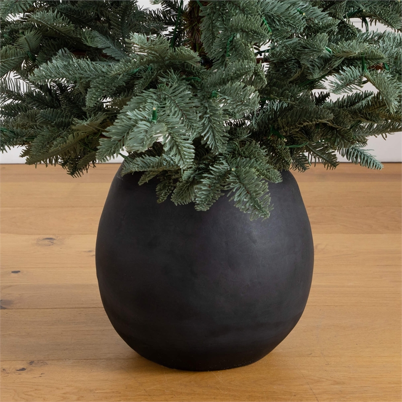 Nearly Natural 6ft Pre-Lit Pine Christmas Tree in Round Black Planter
