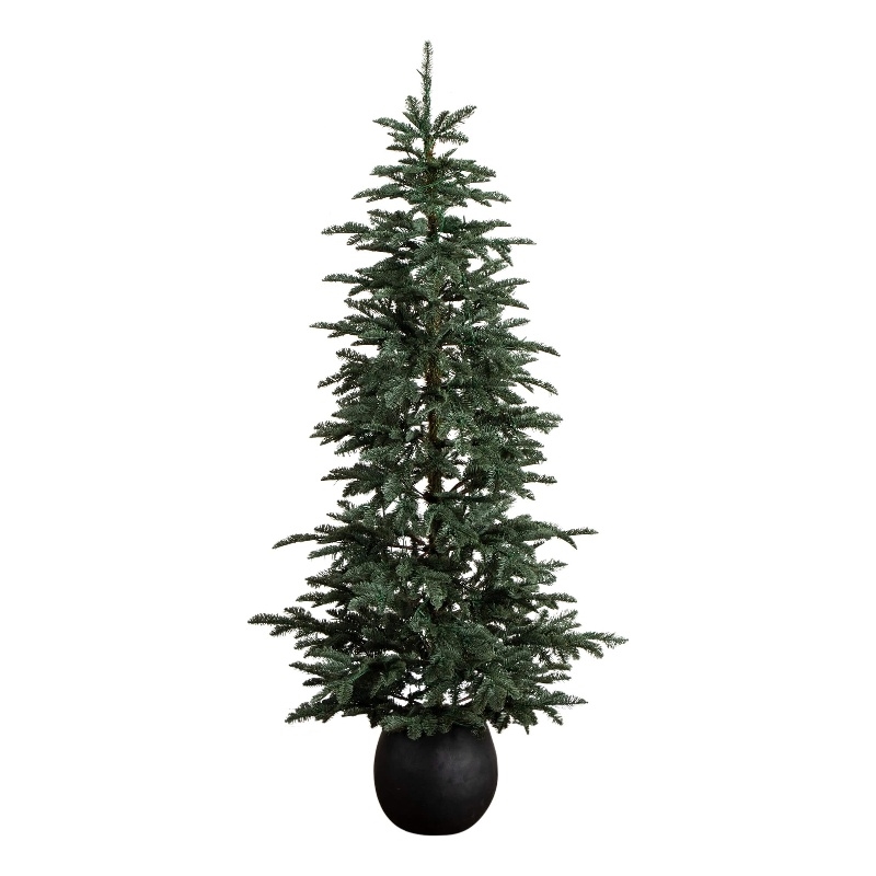 Nearly Natural 6ft Pre-Lit Pine Christmas Tree in Round Black Planter