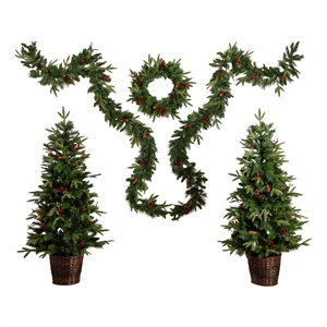 Nearly Natural 5 Piece Pre-Lit Christmas Holiday Bundle