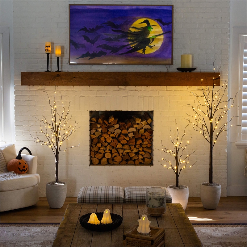 Nearly Natural 3ft 5ft 6ft Brown Birch Trees w/ Warm White LED - Set of 3