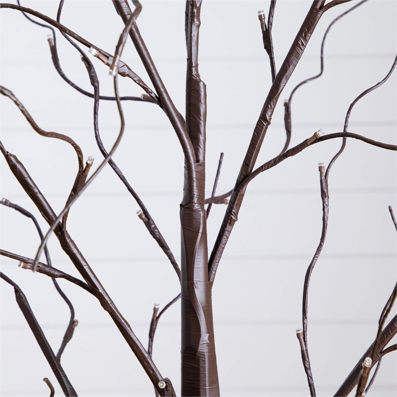 Nearly Natural 3ft 5ft 6ft Brown Birch Trees w/ Warm White LED - Set of 3