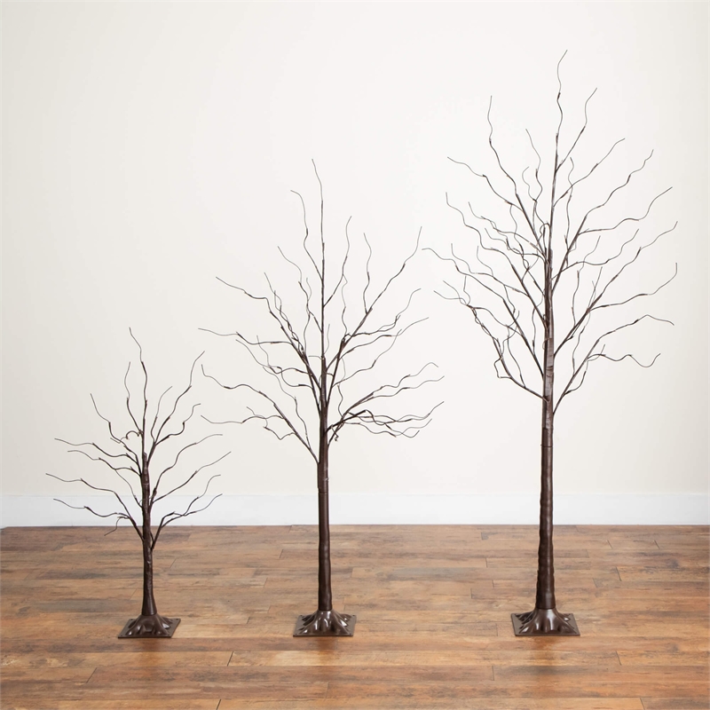 Nearly Natural 3ft 5ft 6ft Brown Birch Trees w/ Warm White LED - Set of 3