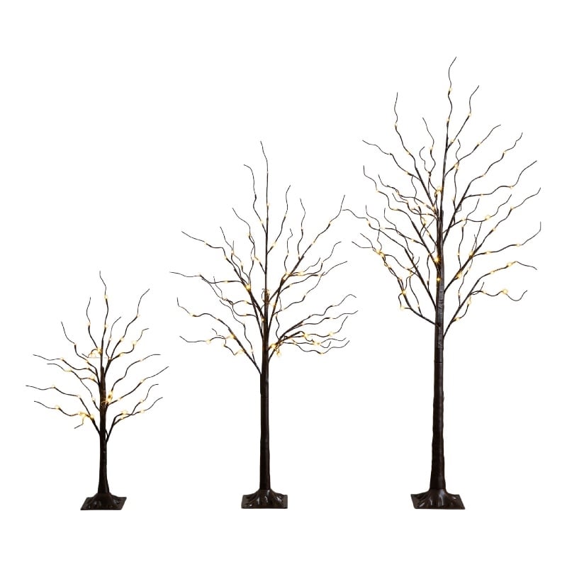 Nearly Natural 3ft 5ft 6ft Brown Birch Trees w/ Warm White LED - Set of 3