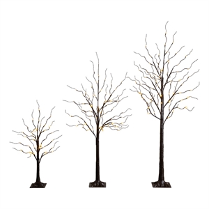 Nearly Natural 3ft 5ft 6ft Brown Birch Trees w/ Warm White LED - Set of 3