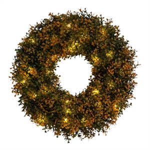 Nearly Natural 18&quot Pre-Lit Autumn Boxwood Fall Wreath w/ 25 Warm White LED