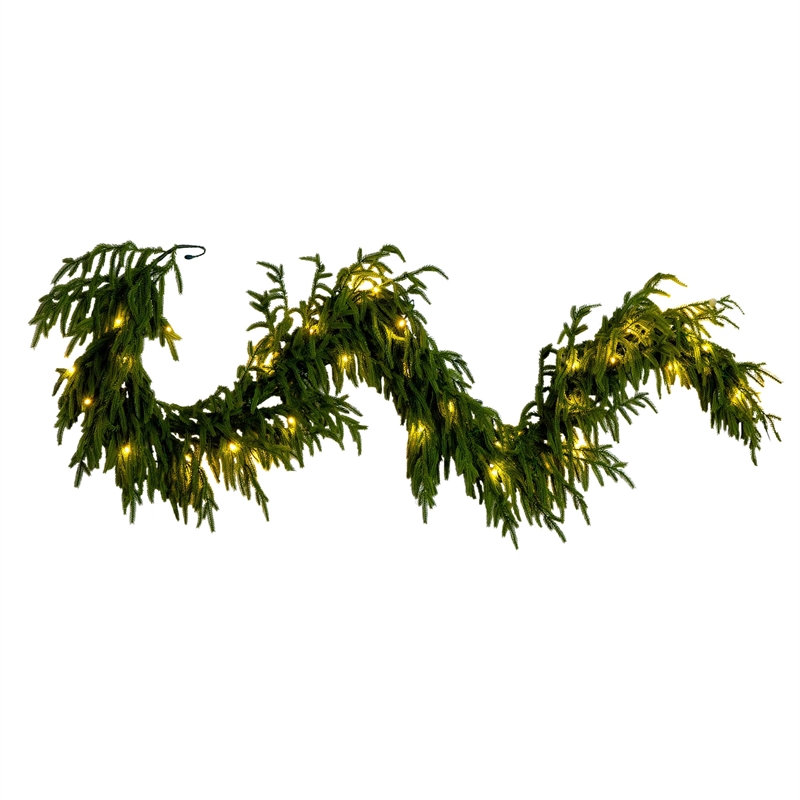 Nearly Natural 6ft Pre-Lit Real Touch Norfolk Island Pine Garland w/ 35 LED
