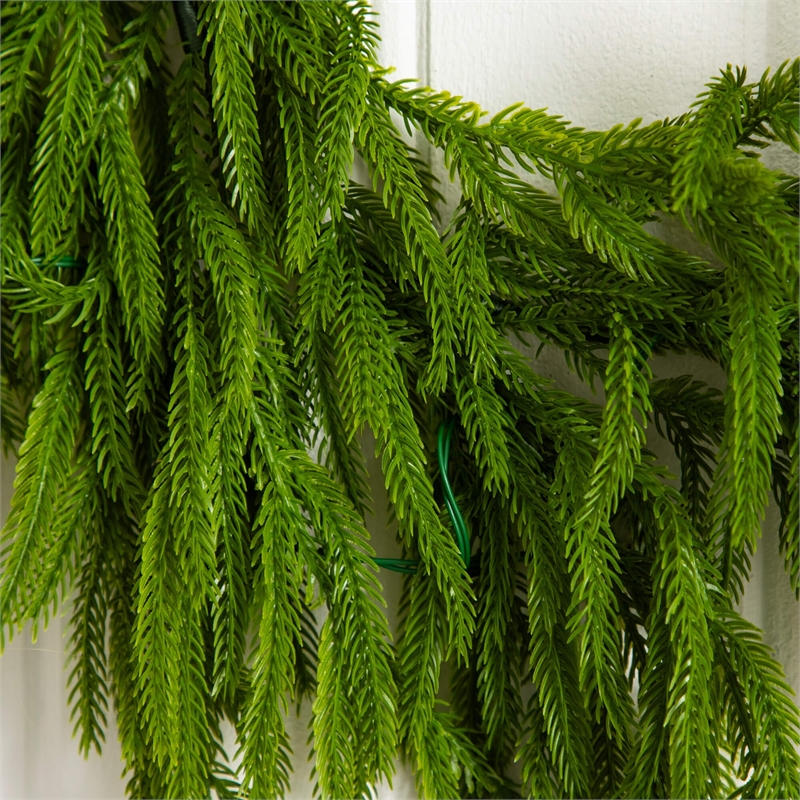 Nearly Natural 6ft Pre-Lit Real Touch Norfolk Island Pine Garland w/ 35 LED