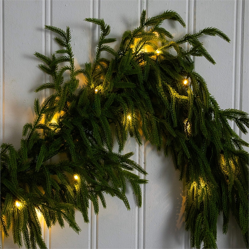 Nearly Natural 6ft Pre-Lit Real Touch Norfolk Island Pine Garland w/ 35 LED