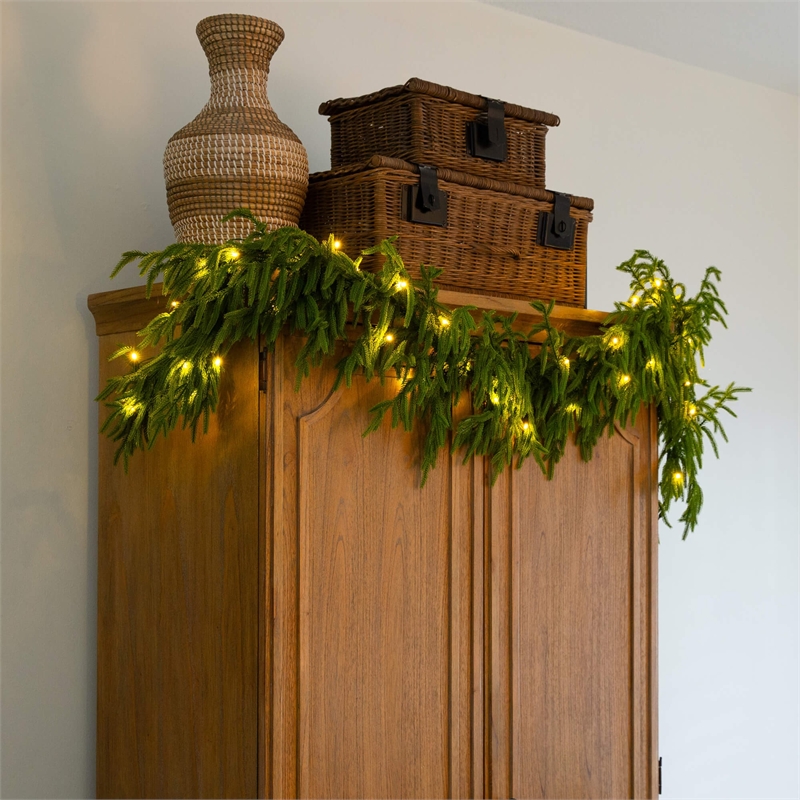 Nearly Natural 6ft Pre-Lit Real Touch Norfolk Island Pine Garland w/ 35 LED