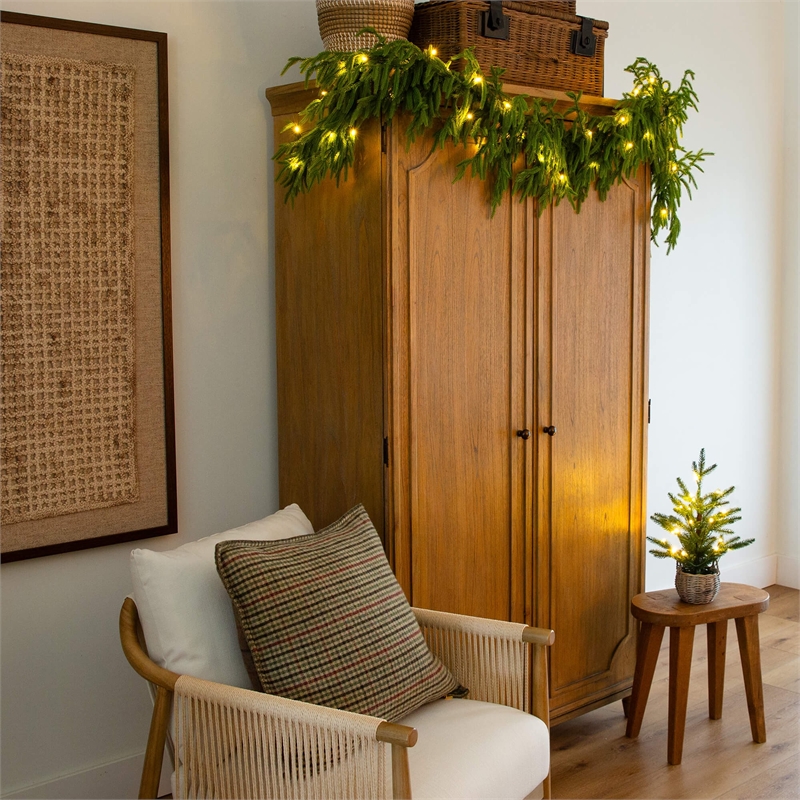 Nearly Natural 6ft Pre-Lit Real Touch Norfolk Island Pine Garland w/ 35 LED